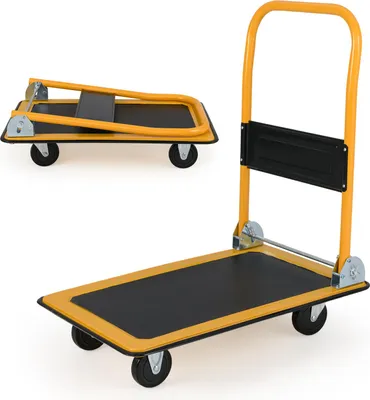 Immagine prodotto di COSTWAY Carrello da trasporto pieghevole, carrello a piattaforma con portata fino a 150 kg, ausilio per il trasporto con ruote girevoli a 360° e maniglia, carrello da carico pieghevole arancione