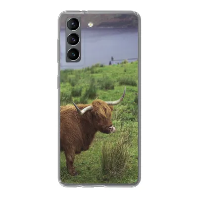 Produktbild von MuchoWow® Handyhülle Schutzhülle Hülle für Samsung Galaxy S21 Schottische Highlander - Gras - Wasser - Tiere Silikon Softcase Handy Hülle - Softcase