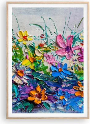 Produktbild von Gerahmtes Poster - Rahmen in heller Eiche - Blumen die Farben pastos - 70x100 cm - Wand Bild - Wanddeko - Wandbilder - Kunstposter - Wandposter - Bilderrahmen - Bilder - Kunstdruck - P2NPA70x100-4521