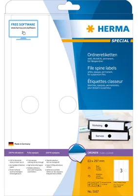 Produktbild von Hängeordneretiketten A4 weiß 63x297 mm Papier matt blickdicht 75 St.