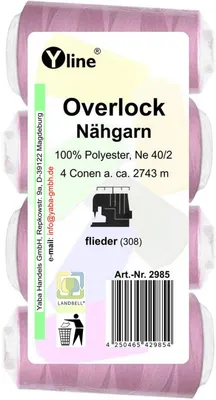 Overlock-Nähgarn, 4 Spulen, 2743 m, Flieder, 100 % Polyester, NE 40/2