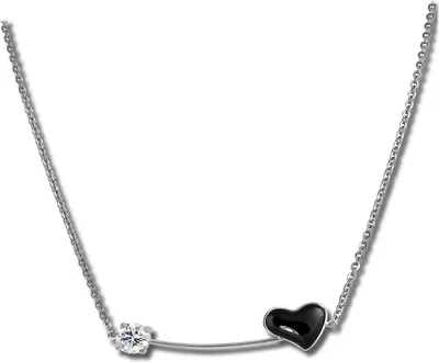 Produktbild von Amello Halskette Edelstahl Keramik 50cm Herz Schmuck silber schwarz D2ESKX40S5