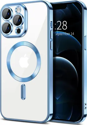 Produktbild von Magnetische Klar Hülle für iPhone 12 Pro, Kompatibel mit MagSafe, Elektroplattiert Handyhülle mit Kameraschutz Hellblau