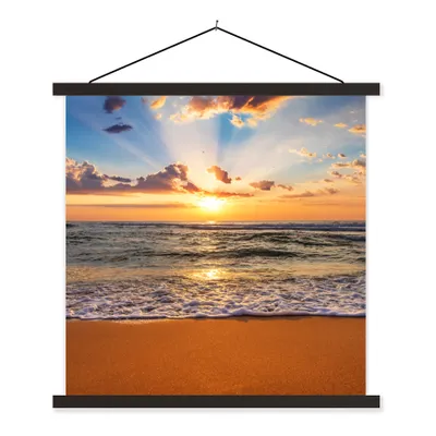 Produktbild von MuchoWow® Textilposter Strand - Sonnenuntergang - Meer - Wolken - Horizont 120x120 cm mit schwarzem Rahmen - Aufhängungsset