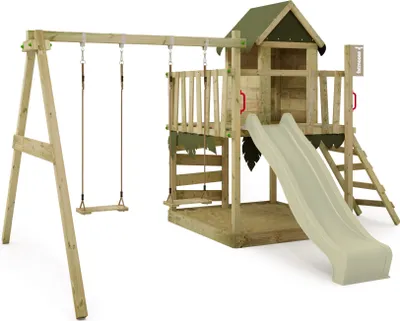 Image de Tour de jeux Fatmoose JazzyJungle Jam XXL avec balançoire et toboggan, couleur vert sauge