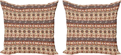 Zdjęcie produktu dla ABAKUHAUS Zestaw kolorowych poszewek na poduszki (2 szt.), Etniczny wzór z geometrycznym motywem plemiennym, 45 x 45 cm, Brązowy Cynamonowy Pomarańczowy