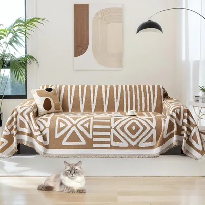 Obrázek produktu pro Boho deka pohovka deka, gauč hodit Všestranná deka pro domácnost, kancelář, cestování, kempování, 180 * 340cm, světle hnědá