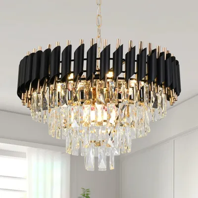 Obrázek produktu pro Křišťálový lustr - HQ-7102-H-D55 - Moderní stropní svítidlo - Černá barva - Křišťálový stínidlo - Patice E14 - Bez stmívání - Montáž do sádrokartonu