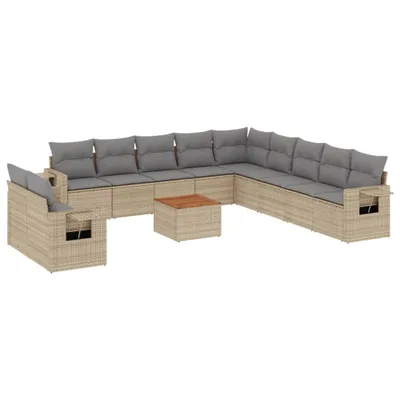 Produktbild von vidaXL 12-tlg. Garten-Sofagarnitur mit Kissen Beige Poly Rattan