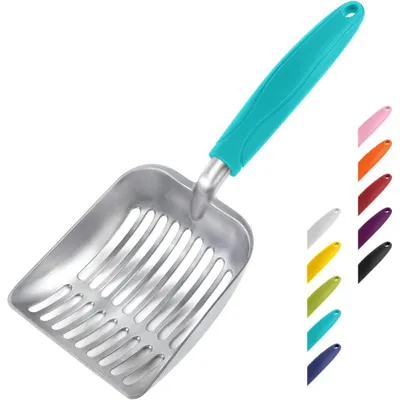 Produktbild von Katzenstreuschaufel Aluminiumlegierung Tiefe Schaufel Langer Griff Kotsieb 28 x 11 cm Türkisblauer Griff
