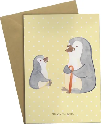 Produktbild von Mr. & Mrs. Panda Grußkarte Pinguin Opa Enkel - Gelb Pastell - Geschenk, Großvater, Opi, osterkarten, für, Muttertag, einladungskarten, weihnachtskarten, vatertagskarte