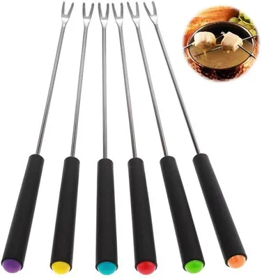 Productafbeelding van Fonduespiesjes, 6-delige roestvrijstalen fonduespiesjes accessoires voor kaas, grill, cake, chocolade, vlees, fruit, roosteren, marshmallows, dessert 23,1 cm
