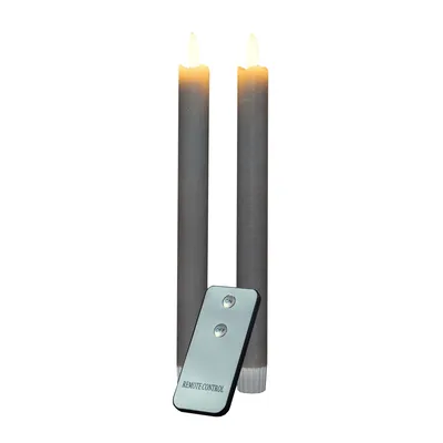 Produktbild von Stabkerzen LED mit Timer TAUPE GRAU 2er indoor mit Timer Funktion 6 Stunden ECHTWACHS 23cm Höhe für Kerzen 2,2cm Durchmesser 2 AAA Batterien LED Stabkerzen flackernde Flamme bewegliche Flamme