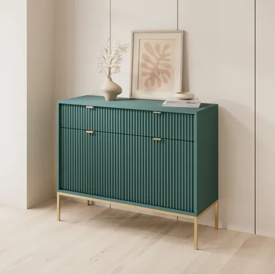 Produktbild von Stilvolle Kommode In Flaschengrün Mit Goldenem Gestell - 104X39X83 Cm