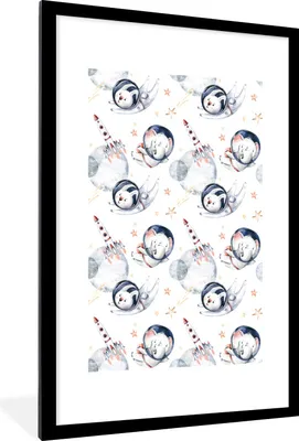 Produktbild von MuchoWow® Gerahmtes Poster Muster - Rakete - Elefant - Jungen - Kinder - Kind - Mädchen 60x90 cm - Poster mit Schwarzem Bilderrahmen Wandposter Rahmen Foto Bilder - Dekoration - Wandposter Wohnzimmer - Hochwertig