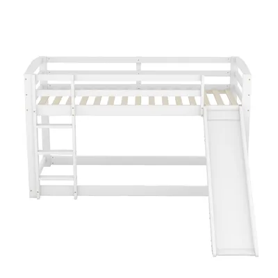 Produktbild von Kinder-Hochbett Kiefer massiv, Rutsche & Leiter wählbar, 90x200 cm, weiß, platzsparend, 120 kg belastbar