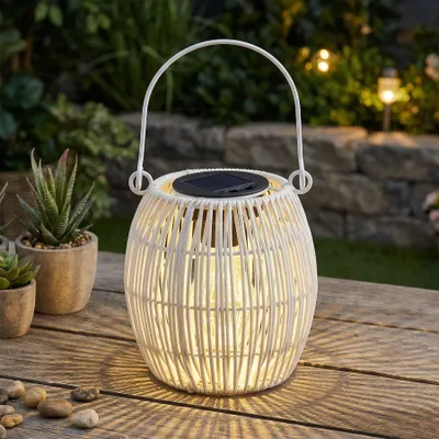 Produktbild von Solar Dekoleuchte Rund Weiß Tischleuchte Akku Garten Beleuchtung Flechtoptik Lampe Leuchte Dekolampe Solarbetrieben Tischdeko