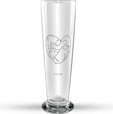 Produktbild von Mr. & Mrs. Panda Glasbecher Otter Herz - Transparent - Geschenk, Hochzeitstag, Glasbierglas, Bier Glas, Trinkglas, Bierbecher, Bierglas, Liebe
