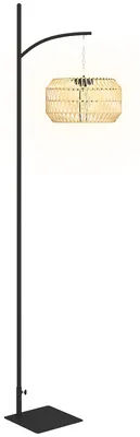 Produktbild von Solar Stehlampe Rattan Solarlampen mit Lichtsensor Automatische Solarleuchte im Boho-Stil IP44 Schwarz+Gelb