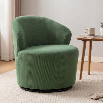 Produktbild von SUGIFT Drehsessel 360-Grad-Drehung, Lesesessel Cordstoff, moderner Akzentstuhl mit Rundfuß, Grün | 74,5 x 73,5 x 77 cm | bis 120 kg | Polyester