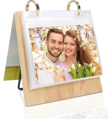 Immagine prodotto di Scrivania, album fotografico 10x15 in legno, calendario, 60 foto da inserire, cornice per foto