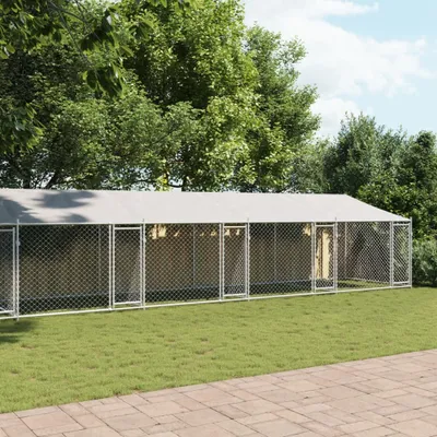 Image de Cage pour chien avec toit/portes gris 10x2x2 m acier galvanisé
