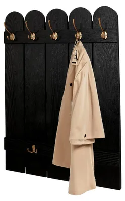 Produktbild von Wandgarderobe, Garderobenpaneel, Paulownia 7 Haken 86x60cm - schwarz