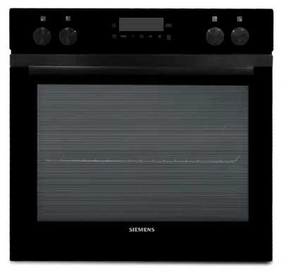 A front view of a black Siemens electric oven.