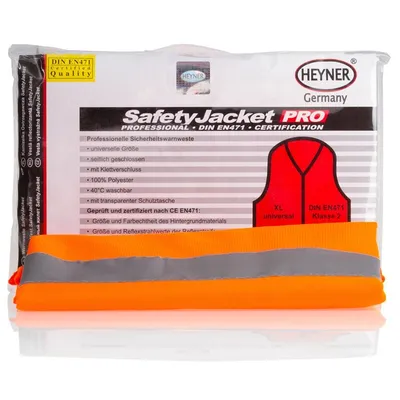 Zdjęcie produktu dla HEYNER® Kamizelka odblaskowa dla dorosłych XL - odblaskowe paski I Uniwersalny rozmiar z zapięciem na rzep, 100% poliester I Możliwość prania w 30°C - pomarańczowy