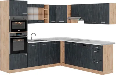 Produktbild von Eckküche Vicco R-Line Schwarz Beton/Goldkraft Eiche 247 x 60 cm AP Marmor, Model 47383