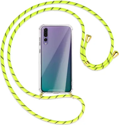 Produktbild von Handykette Backcover-Schutzhülle mit Band (Metall goldfarben) für Huawei P20 Pro - neongelb