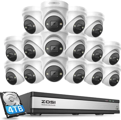 Produktbild von ZOSI C225 4K PoE Überwachungskamera Set, 16X 8MP IP Outdoor Kamera mit 2-Wege-Audio und 16CH 4TB NVR, Spotlight Alarm, Farbnachtsicht