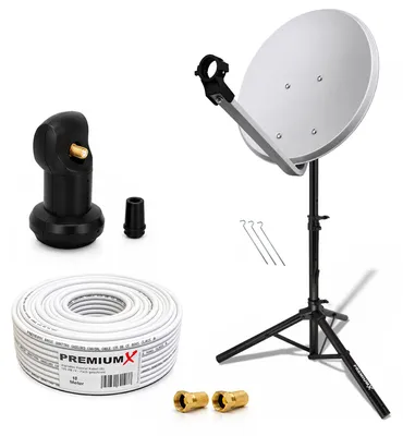 Produktbild von PremiumX Camping Sat Anlage 45cm Antenne Single LNB 10m Kabel Stativ Schwarz