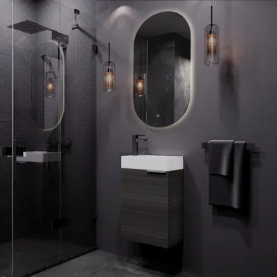 Produktbild von Badmöbel-Set in Anthrazit mit LED Spiegel 40cm und Keramikwaschbecken