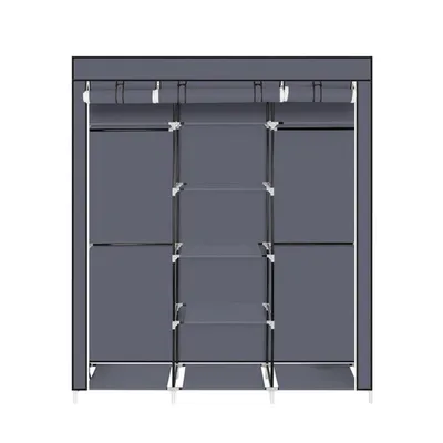 Produktbild von Portable Kleiderschrank Vliesstoff Double Rod Storage Organizer Stoffschrank 69“ Grau