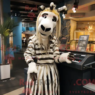 Produktbild von Cremefarbenes REDBROKOLY Zebra-Maskottchenkostüm mit Culotte und Schalkragen