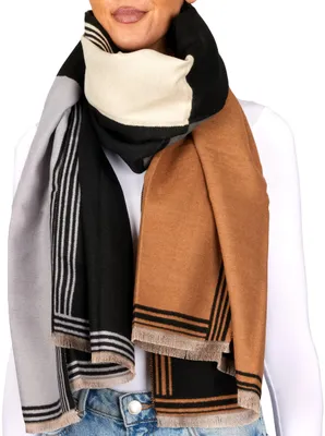 Produktbild von BRUBAKER Cashmirillo Damen Schal mit Quadratischem Muster - 70 x 200 cm - Warm & Kuschelig - Damenschal, Braun, Schwarz und Grau