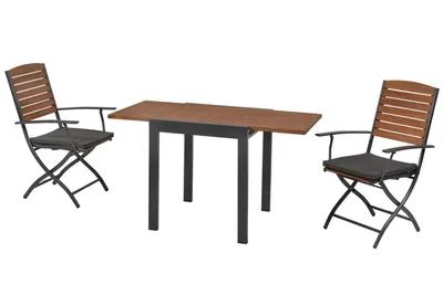 Obrázek produktu pro Merxx Zahradní nábytek Santorin 5dílný, 2 skládací křesla včetně polštářů, rozkládací stůl 65 (130) x 65 cm – hliník/akácie