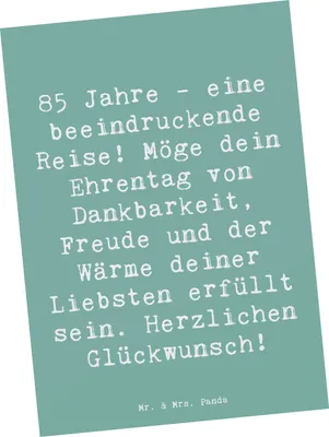 Produktbild von Mr. & Mrs. Panda Postkarte Spruch 85. Geburtstag - Meeresbrise - Geschenk, bildkarte, Ansichtskarte, Freude, Handgefertigte Geschenke, Grußkarte, Postkarten, Liebsten