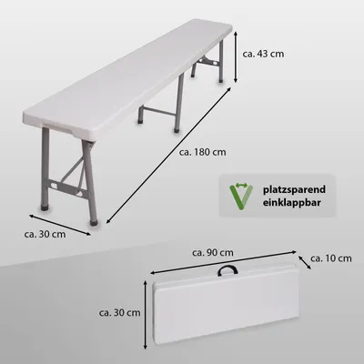 Produktbild von Bierzeltbank für 4 Personen Kunstoff weiß 180 cm klappbar Klappbank Partybank Bierbank
