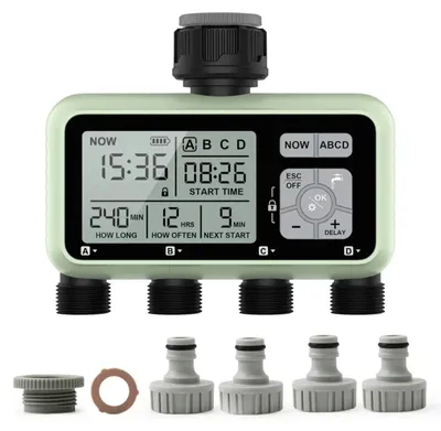Image de Compteur d'eau, 4 sorties, programmateur d'arrosage réglable, 4 prises européennes