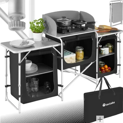Produktbild von tectake® Campingküche XXL mit Aluminiumgestell und 5 Fächern faltbar 172 x 52 x 104 cm