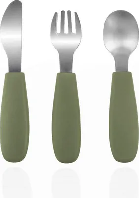 Produktbild von Kinderbesteck Set Waldgrün 13 cm, Löffel Gabel Messer, ergonomisch, spülmaschinenfest