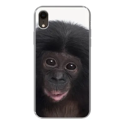Produktbild von MuchoWow® Handyhülle Schutzhülle Hülle für iPhone XR Affe - Schimpanse - Porträt - Kinder - Jungen - Mädchen Silikon Softcase Handy Hülle - Schutzdeckel