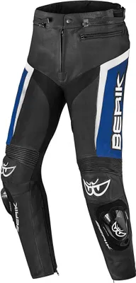 Zdjęcie produktu dla Skórzane spodnie motocyklowe Berik Misle, czarny/niebieski/biały, 56