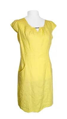 Produktbild von Leinen Kleid kurzarm GELB 40 M knieumspielend Sommerkleid