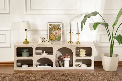 Image de Skye Decor, Ferlis - Travertine, console, marbre travertin, PANNEAU AGRÉGÉ 100 % MÉLAMINÉ, 160 x 40 x 51 cm