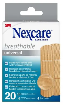 Image de Pansements Nexcare™ Breathable Universal, assortis, 20/paquet | Paquet (1 pièce)