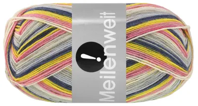 Produktbild von Lana Grossa MEILENWEIT 100 g AKTION! zeitlose 4-fach Sockenwolle 420 m Farbe 3040 - Anthrazit/Hell-/Mittelgrau/Wollweiß/Rosa/Gelb geringelt