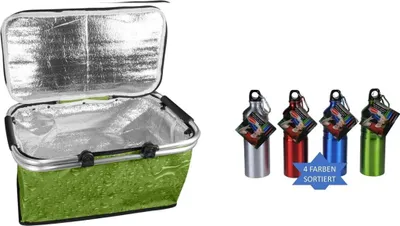 Produktbild von faltbar Picknickkörbe Große Kapazität Isoliertasche Einkaufstasche Frischtasche Thermotasche für Outdoor Picknick Reise + Leichte Trinkflasche mit Karabinerhaken mit 750 ml Fassungsvermögen